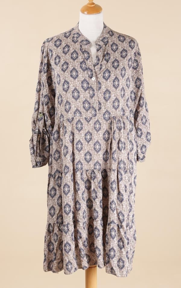 Chana - Tunika CH111 Geometriskt print Mörkbeige One Size