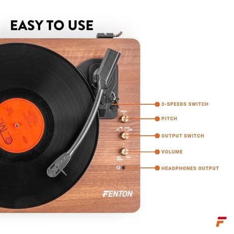 Fenton RP162 hifi retro skivspelare med Bluetooth och högtalare - Brun