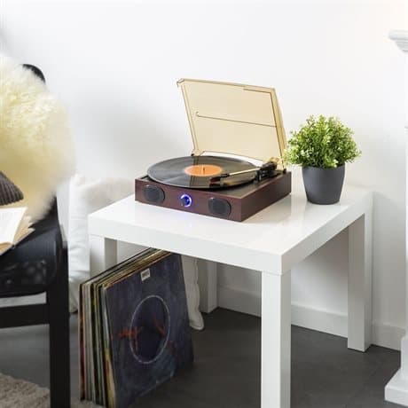 Fenton RP105 retro skivspelare med inbyggda högtalare och dammskydd - trä