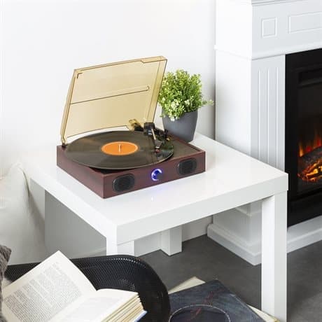 Fenton RP105 retro skivspelare med inbyggda högtalare och dammskydd - trä