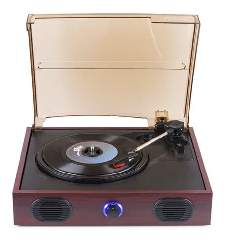 Fenton RP105 retro skivspelare med inbyggda högtalare och dammskydd - trä