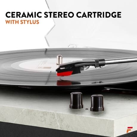 Fenton RP165M stereo skivspelare med Bluetooth och högtalare - vit/ Marmor