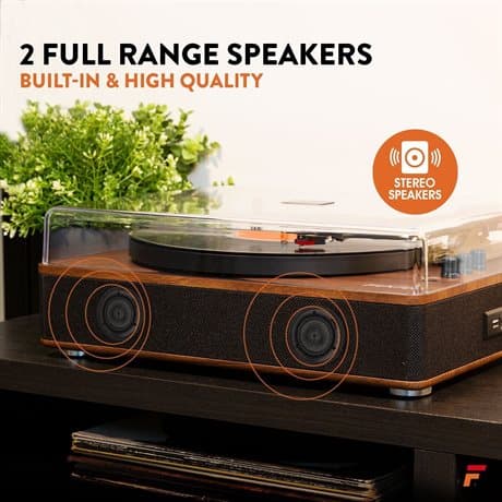 Fenton RP162D hifi retro skivspelare med Bluetooth och högtalare - Mörkbrun (valnöt)