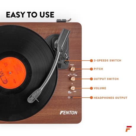 Fenton RP162D hifi retro skivspelare med Bluetooth och högtalare - Mörkbrun (valnöt)