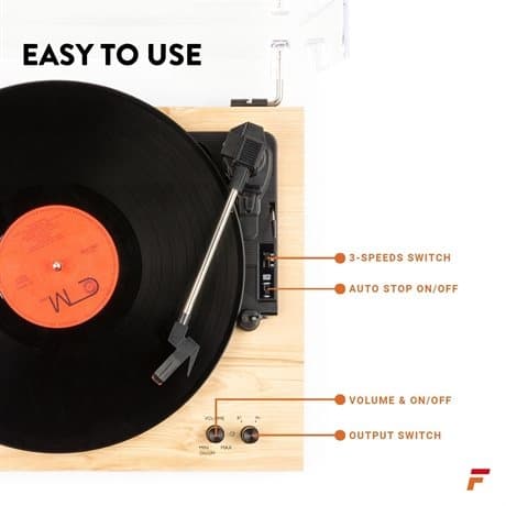Fenton RP165L retro skivspelare med Bluetooth och högtalare - ljust Trä (Lightwood)