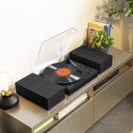 Fenton RP165B Stereo skivspelare med Bluetooth och högtalare - Svart / Grå