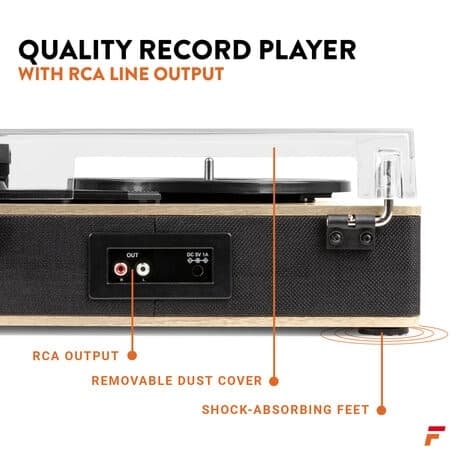 Fenton RP161LW retro skivspelare Bluetooth - Inbyggda högtalare - Stereo - Trä