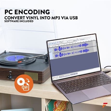 Fenton RP106DW USB-skivspelare med högtalare - Mörkbrun (trä)