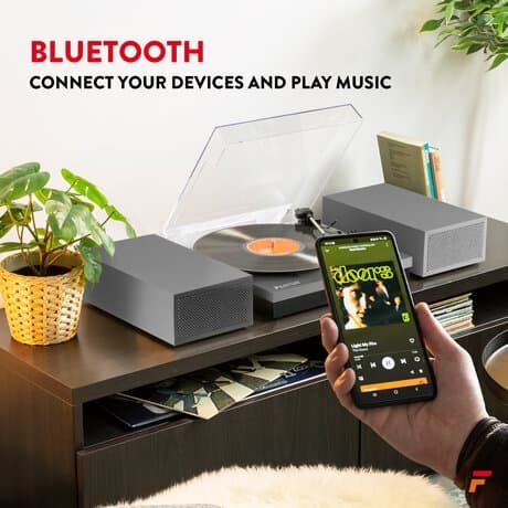 Fenton RP165G stereo skivspelare med Bluetooth och högtalare - Alu / silver