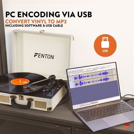 Fenton RP115G retro skivspelare med Bluetooth och USB - Cream