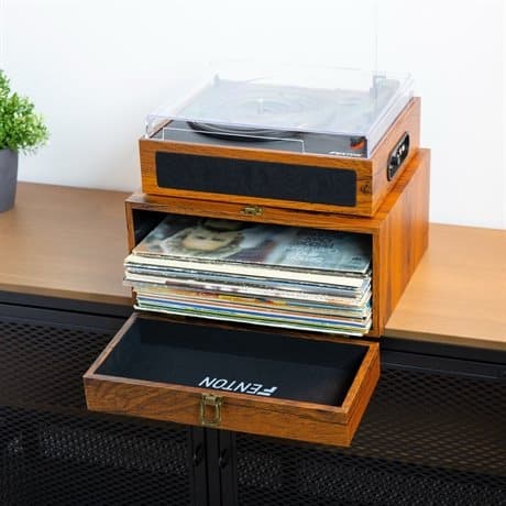 Fenton RP170L skivspelare med Bluetooth och matchande skivcase - Lightwood