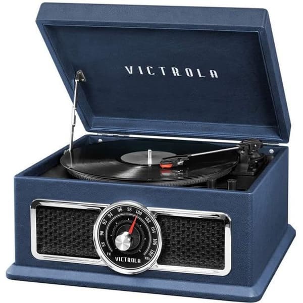 VICTROLA Plaza Music Ctr 4-i-1 Bluetooth multifunktions skivspelare - Blå - 33/45/78 rpm - Stereo