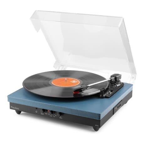 Audizio RP113D - Skivspelare i full storlek med Bluetooth in/ut - USB - Inbyggda högtalare - Blå
