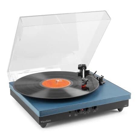 Audizio RP113D - Skivspelare i full storlek med Bluetooth in/ut - USB - Inbyggda högtalare - Blå