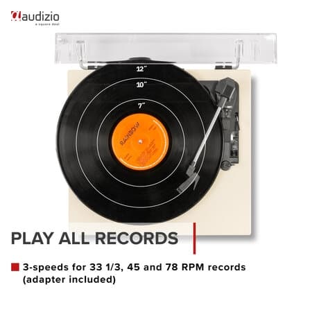 Audizio RP113C - Skivspelare i full storlek med Bluetooth in/ut - USB - Inbyggda högtalare - Cream