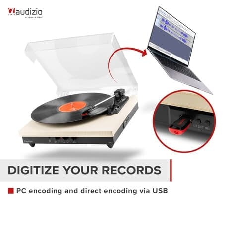 Audizio RP113C - Skivspelare i full storlek med Bluetooth in/ut - USB - Inbyggda högtalare - Cream