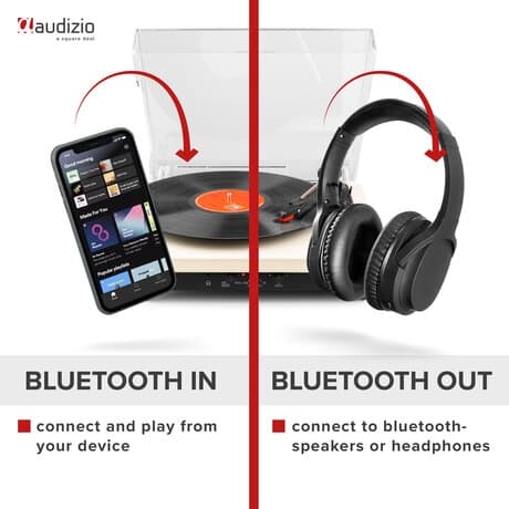 Audizio RP113C - Skivspelare i full storlek med Bluetooth in/ut - USB - Inbyggda högtalare - Cream