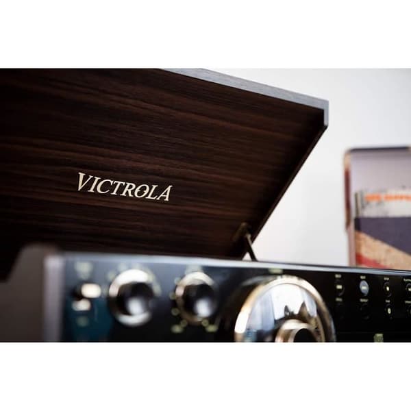 VICTROLA EMPIRE Vinyl skivspelare - 6 i 1 - Espresso - Radio, Kassett, CD, Bluetooth - Svart