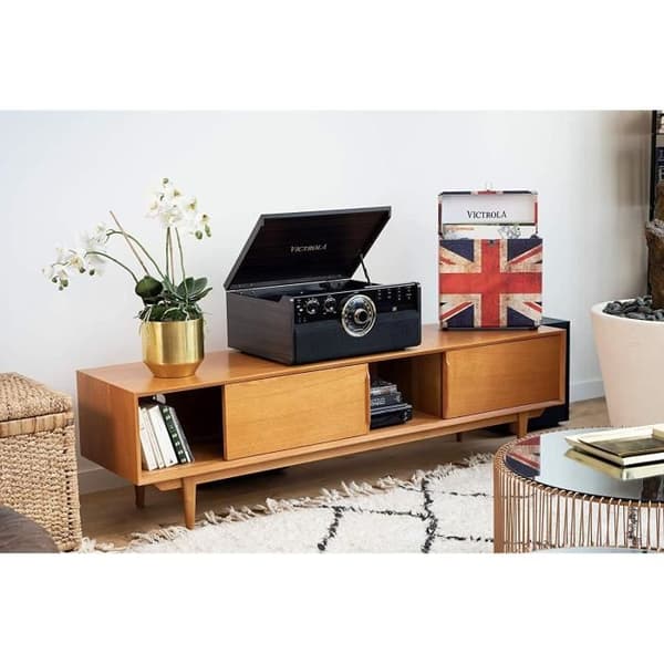 VICTROLA EMPIRE Vinyl skivspelare - 6 i 1 - Espresso - Radio, Kassett, CD, Bluetooth - Svart