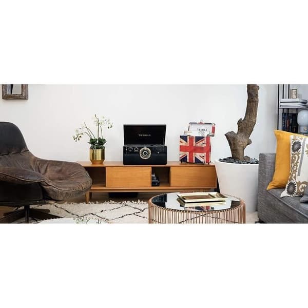 VICTROLA EMPIRE Vinyl skivspelare - 6 i 1 - Espresso - Radio, Kassett, CD, Bluetooth - Svart