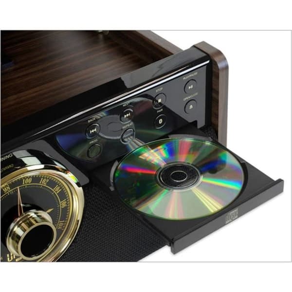 VICTROLA EMPIRE Vinyl skivspelare - 6 i 1 - Espresso - Radio, Kassett, CD, Bluetooth - Svart