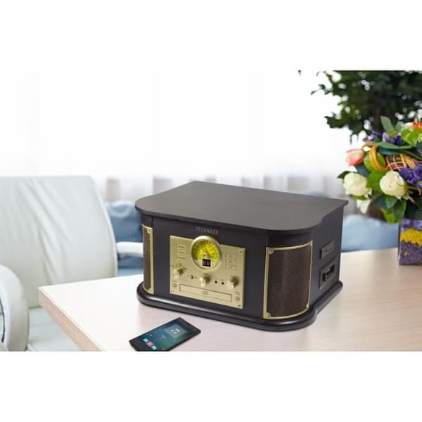TECHNAXX TX-103 Retro Allt-i-ett Vinyl skivspelare - Digitaliseringsfunktion - Phono, Kassett, CD, USB, Bluetooth, SD, AUX–IN, FM-radio -
