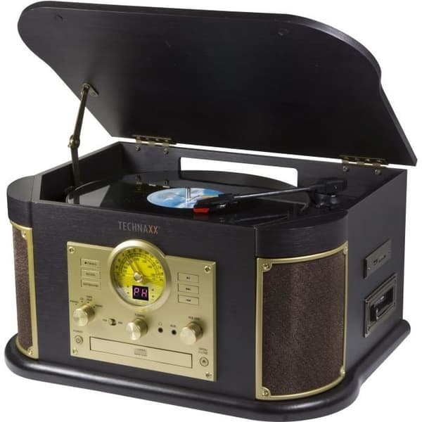 TECHNAXX TX-103 Retro Allt-i-ett Vinyl skivspelare - Digitaliseringsfunktion - Phono, Kassett, CD, USB, Bluetooth, SD, AUX–IN, FM-radio -
