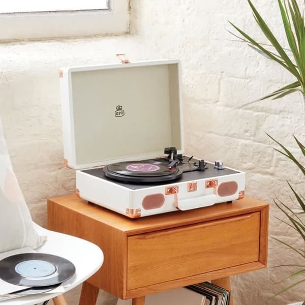 Vinyl skivspelare - Maestro Gift - Vit - Retro Look - Lyssnar på vinyl - Vintage