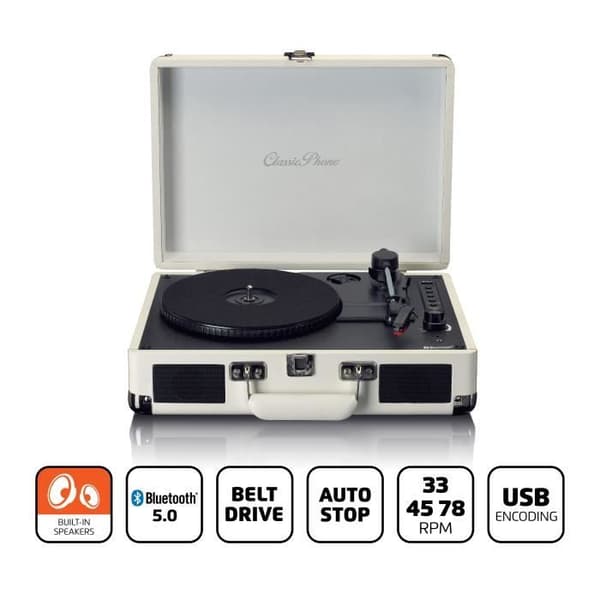 Bluetooth® vinyl skivspelare med integrerade högtalare - Lenco - TT-115CR - Krämfärgad - Svart