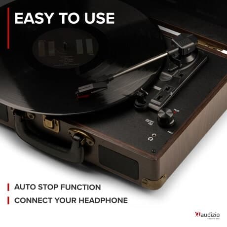 Audizio RP114W - Retro skivspelare i trälookfodral - skivspelare med högtalare och PC-mjukvara