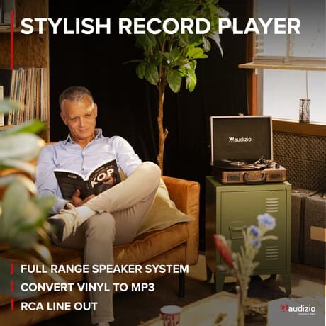 Audizio RP114W - Retro skivspelare i trälookfodral - skivspelare med högtalare och PC-mjukvara