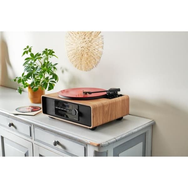 Bluetooth mikrosystem med skivspelare - THOMSON - Svart/Trä - FM/CD/MP3/USB-radio, 60W, Skivspelare, Equalizer, Strömförsörjning. 230V