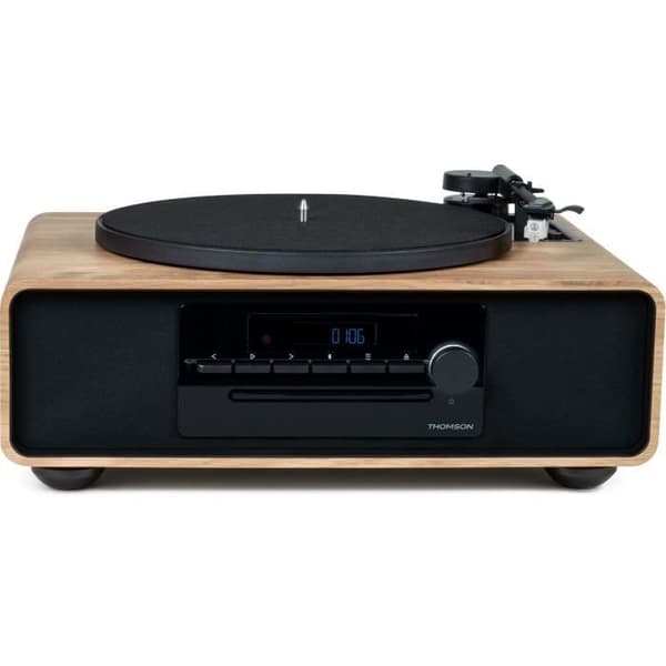 Bluetooth mikrosystem med skivspelare - THOMSON - Svart/Trä - FM/CD/MP3/USB-radio, 60W, Skivspelare, Equalizer, Strömförsörjning. 230V
