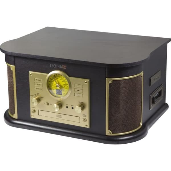 TECHNAXX TX-103 Retro Allt-i-ett Vinyl skivspelare - Digitaliseringsfunktion - Phono, Kassett, CD, USB, Bluetooth, SD, AUX–IN, FM-radio -