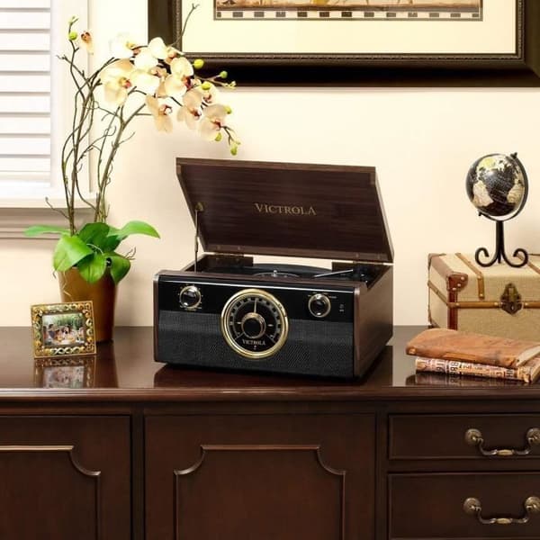 VICTROLA Empire Junior 3-i-1 Bluetooth multifunktions skivspelare - Espresso - 33/45/78 rpm - Stereo