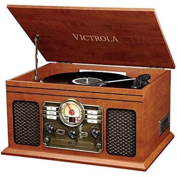 6-i-1 Bluetooth Vinyl skivspelare - VICTROLA - Klassisk - Mahogny - Integrerade stereohögtalare