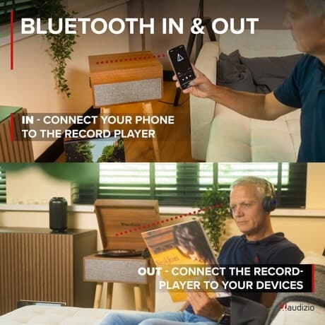 Audizio Fremont retro skivspelare med stativ  - Skivspelare Bluetooth med avtagbara ben
