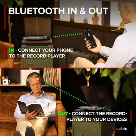 Audizio RP112D skivspelare med Bluetooth IN/OUT och inbyggda högtalare - Darkwood