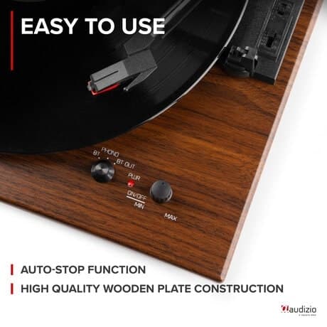 Audizio RP112D skivspelare med Bluetooth IN/OUT och inbyggda högtalare - Darkwood