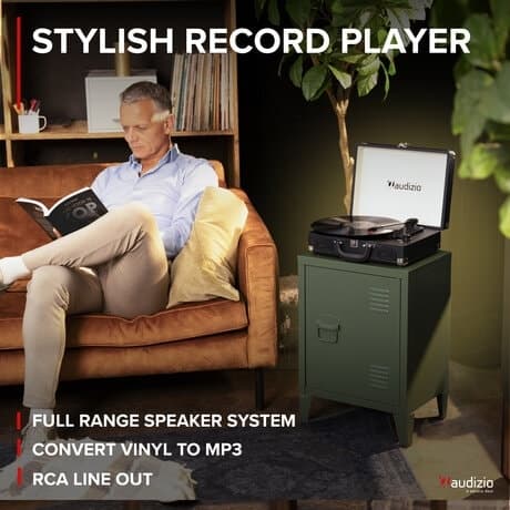 Audizio RP114BK - Retro skivspelare i svart fodral - skivspelare med högtalare och PC-mjukvara