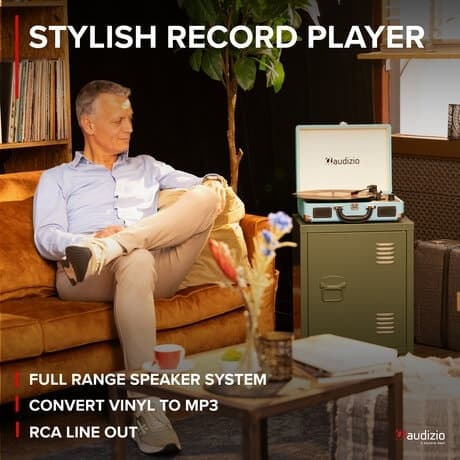 Audizio RP114BL - Retro skivspelare i blått fodral - skivspelare med högtalare och PC-mjukvara