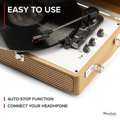 Audizio RP119 - Retro skivspelare med Bluetooth i brunt/vitt hölje - skivspelare med högtalare