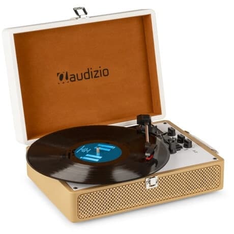 Audizio RP119 - Retro skivspelare med Bluetooth i brunt/vitt hölje - skivspelare med högtalare