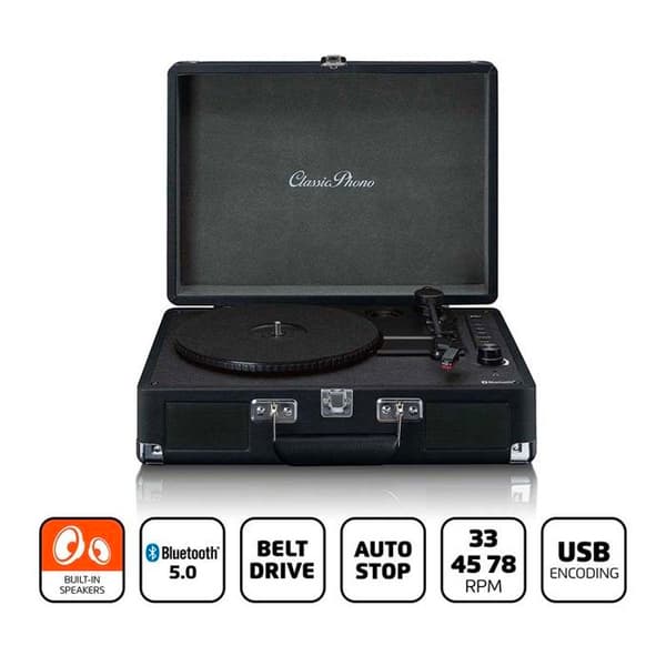 Bluetooth® vinyl skivspelare med integrerade högtalare - Classic Phono - TT-115BK - Svart