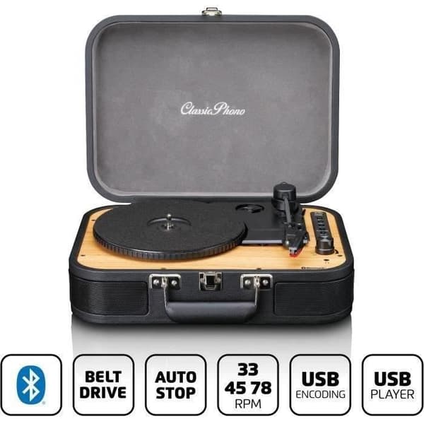 Retro Bluetooth vinylspelare - LENCO - TT-116BK - Inbyggda högtalare, USB