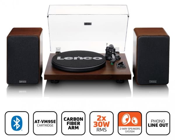 Lenco LS-600WA pladespiller (valnød) + højttalere HiFi-sæt