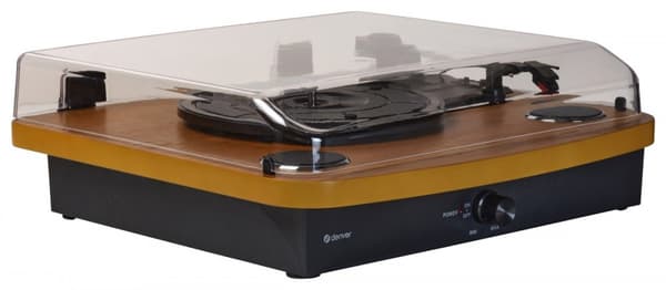 Denver VPL-230 - Levysoitin, jossa sisäänrakennetut kaiuttimet, Bluetooth, USB sekä SD- ja MP3-korttipaikka, pähkinäpuu