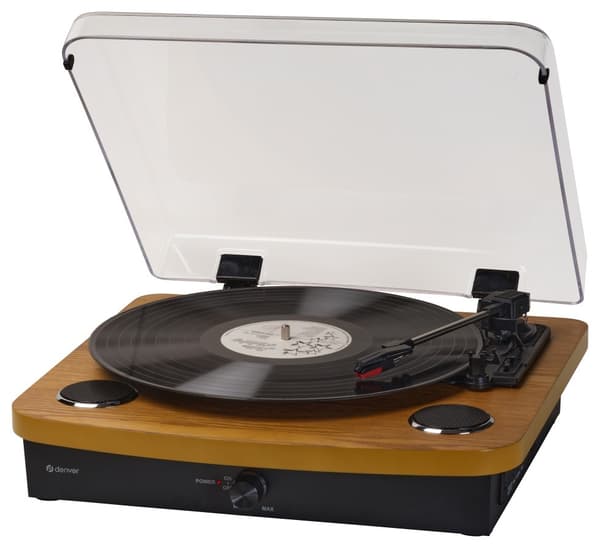 Denver VPL-230 - Levysoitin, jossa sisäänrakennetut kaiuttimet, Bluetooth, USB sekä SD- ja MP3-korttipaikka, pähkinäpuu