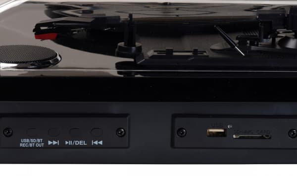 Denver VPL-230 - Pladespiller med indbyggede højttalere, Bluetooth, USB og SD- og MP3-kortslot, sort