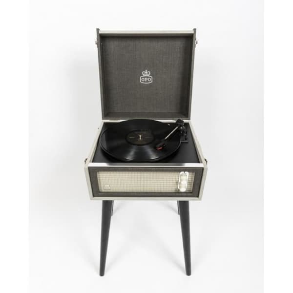 Vinyl skivspelare på stativ - GPO - Grå - Retrolook - USB - Vinyl eller AUX